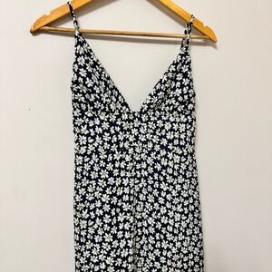 Dressforum (M) navy blue green white floral Spaghetti Strap midi dress